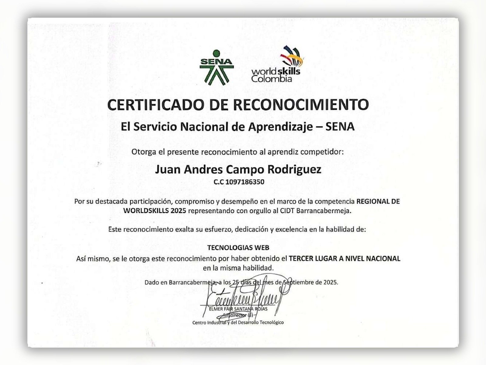Top 3 Nacional — WorldSkills Colombia 2025
